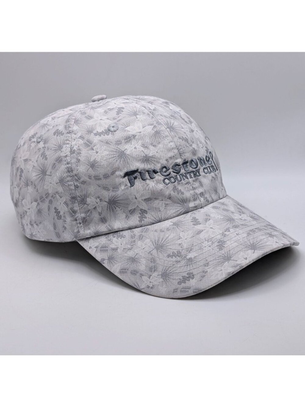 Firestone Country Club Golf Hat Cap Ahead Strap Back Gray White Floral Pattern